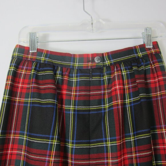 Vtg Lands End Womens P 8 Red Green Tartan Plaid Wool Pleated Midi Skirt Scotland - Picture 6 of 11